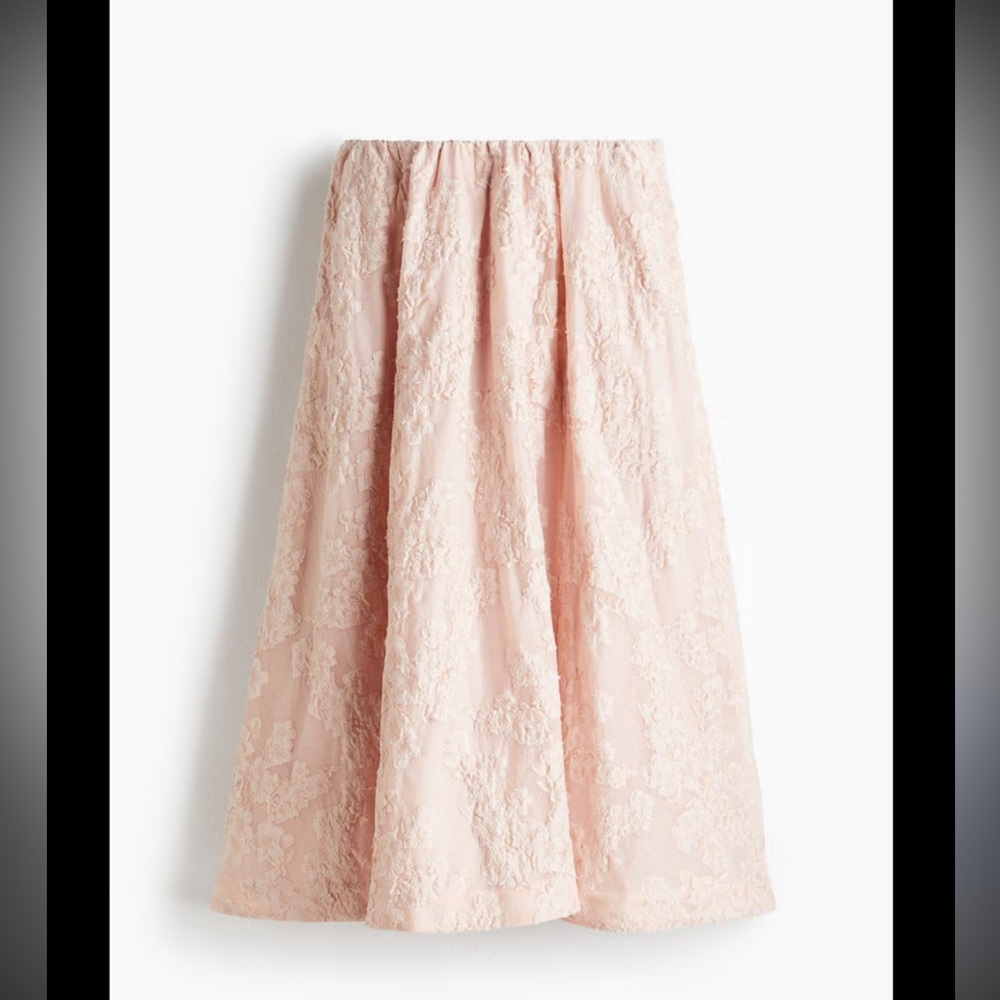 Elegant Cream Lace Skirt, H&M Edition Blush Jacquard-Weave Midi Skirt - Picture 2 of 5